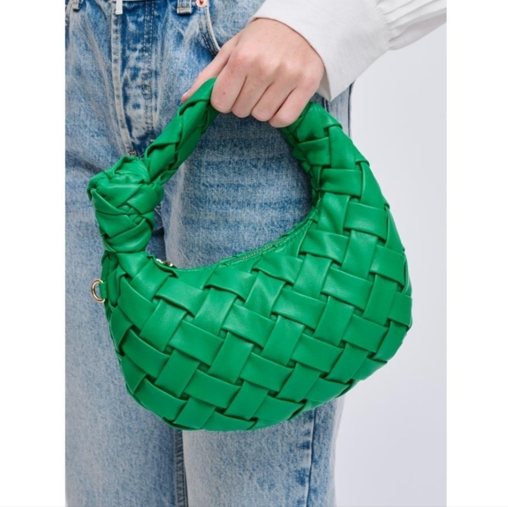 Nadia Urban Expressions Green Woven Bag W Gold Detachable Crossbody Strap Soft!